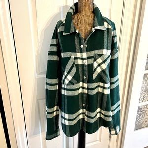 Zara Green & White Plaid Jacket/Overshirt , Sz L , Unisex